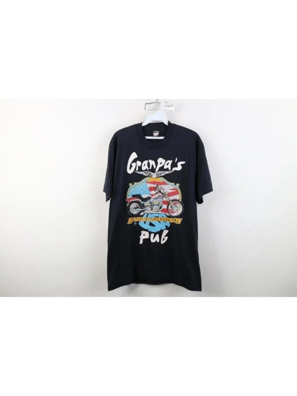 Vtg 80s Harley Davidson Mens Large Spell Out Eagle Flag Motorcycle T-Shirt USA